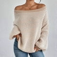 thumbnail image 1 of Fanxing Off The Shoulder Pullover Sweaters for Women Oversized Striped Fall Slouchy Wool Sweater Batwing Long Sleeve Loose Knit Jumper Tops Beige M, 1 of 4