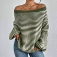 thumbnail image 1 of Fanxing Off The Shoulder Pullover Sweaters for Women Oversized Striped Fall Slouchy Wool Sweater Batwing Long Sleeve Loose Knit Jumper Tops Green 2XL, 1 of 4