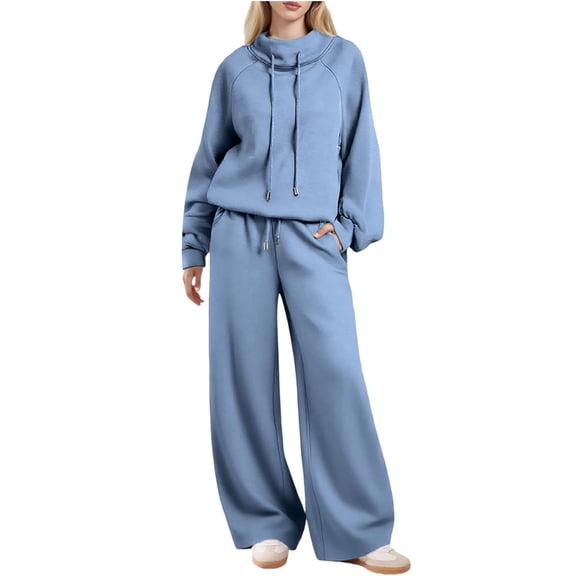 Fanxing Outfits Sets for Women Sweatsuits 2 Piece Lounge 2025 Fall Drawstring Sweatshirt Wide Leg Sweatpants Matching Comfy Tracksuit 4XL