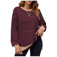 thumbnail image 1 of Fanxing Oversized Preppy Sweatshirt for Women Y2k Striped PatchWork Long Sleeve Shirt Vintage Crewneck Sweater Pullover Tops Preppy Clothes Wine,XXL, 1 of 5