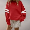 thumbnail image 1 of Fanxing Oversized Sweatshirt for Women Varsity Striped Drop Shoulder Long Sleeve Crewneck Casual Fashion Pullover Tops Red 2XL, 1 of 5