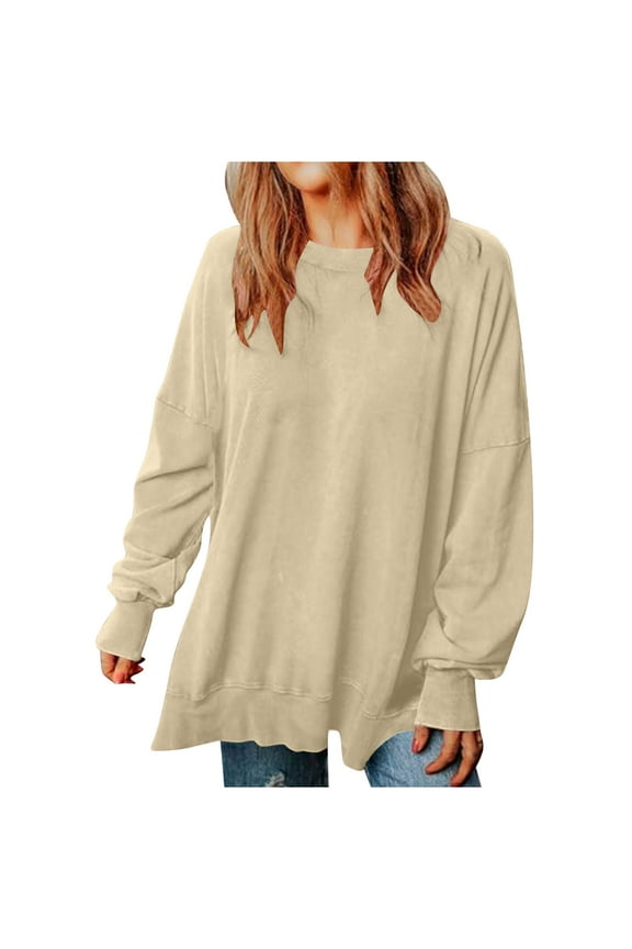 Oversized Sweatshirts for Teen Girls Boyfriend Style Pullover 2025 Fall Winter Solid Long Sleeve Tops Casual Crewneck Sweatshirt Valentine's Day Khaki,XL