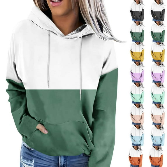 Fanxing Oversized Sweatshirts for Teen Girl Trendy Colorblock Fleece Hoodies Juniors Drop Shoulder Long Sleeve Pullover Hoody Tops Army Green,L