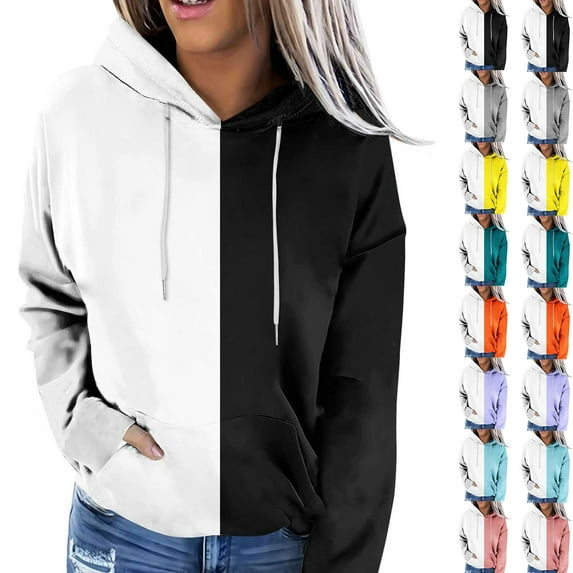 Fanxing Oversized Sweatshirts for Teen Girl Trendy Colorblock Fleece Hoodies Juniors Drop Shoulder Long Sleeve Pullover Hoody Tops Orange,XXXL