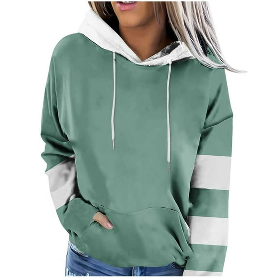 Fanxing Oversized Sweatshirts for Teen Girl Trendy Colorblock Fleece Hoodies Juniors Drop Shoulder Long Sleeve Pullover Hoody Tops Under 15 Green,L