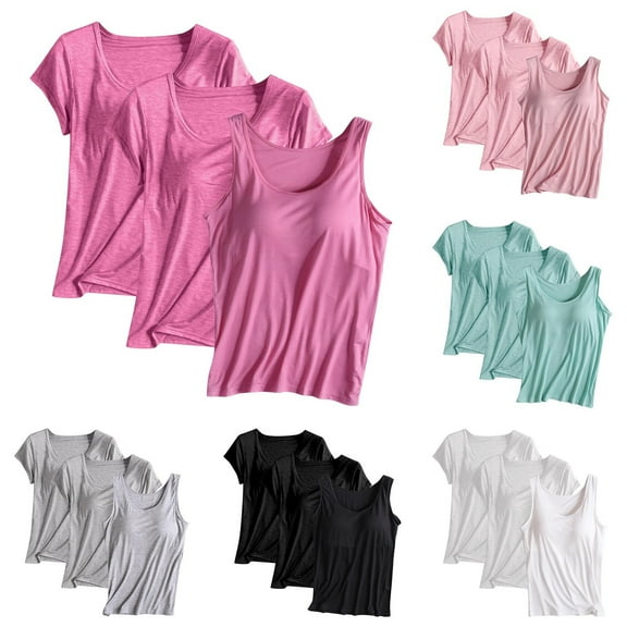 Fanxing Pack 3 Women's Lingerie Camisoles with Built in Bra Plus Size Tank Tops Adjustable Spaghetti Strap Camisole Black,XXXXL