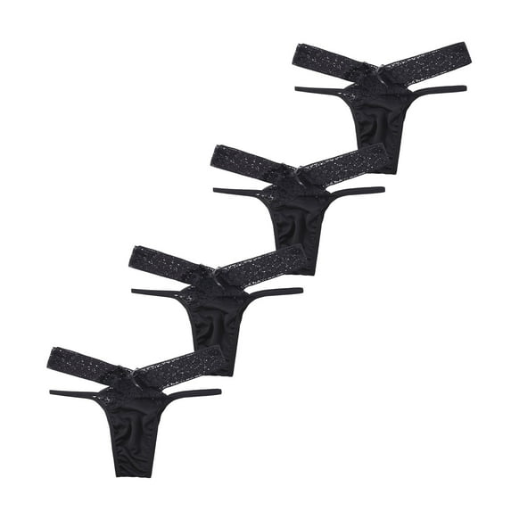 Fanxing Panties Clearance 4 Pack 4 Pack G String Thongs for Women Underwear Low Rise Thong Panties for Ladies Breathable Panties Hipster 4Pcs walmart prime day 2025 Black,XXL