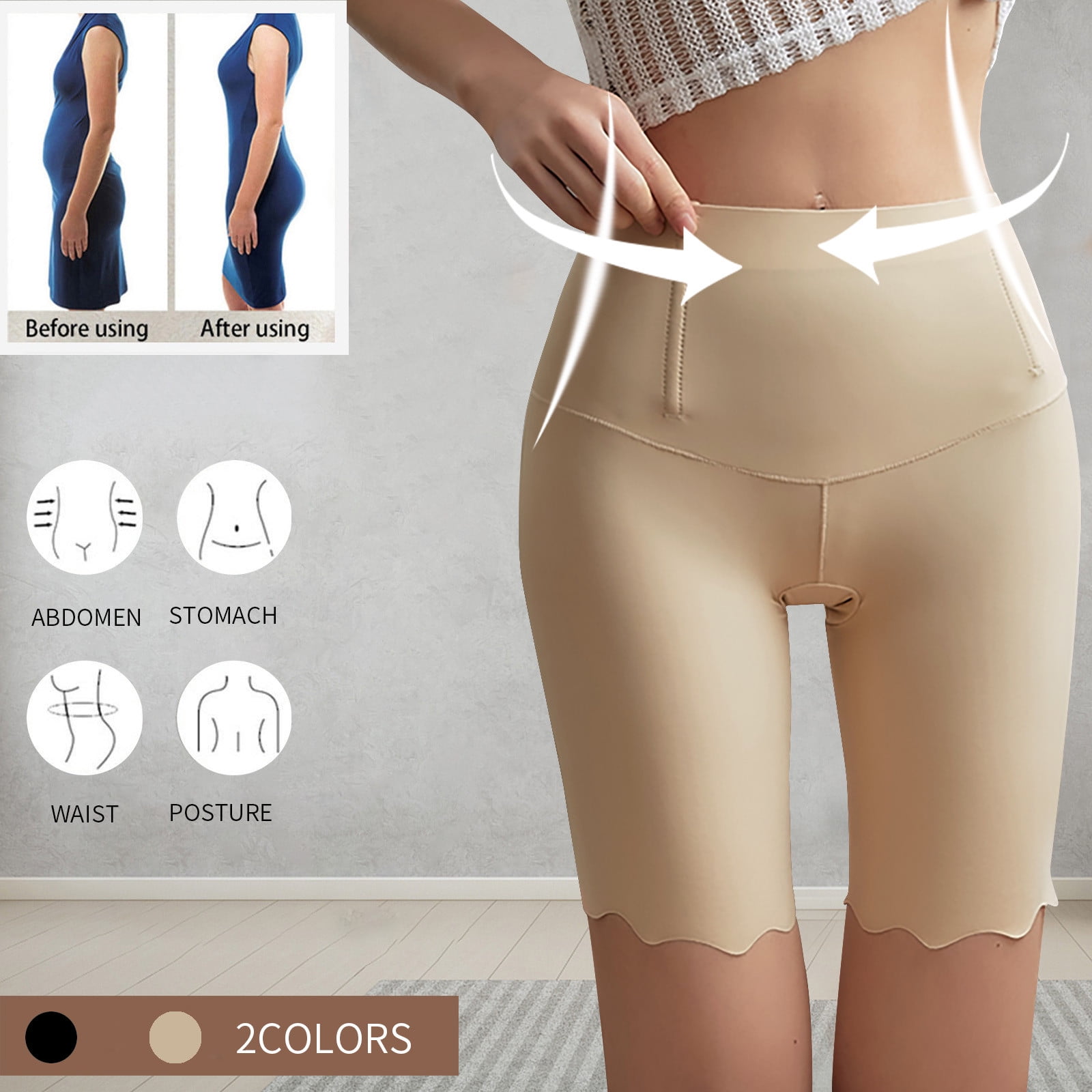 Fanxing Panties Clearance Smoothing Shapewear for Women Plus Size High Waisted Body Shaper Boyshorts Tummy Control Waist Slimming and Back walmart prime sale Beige L Walmart