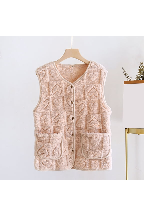 Petite Womens Fleece Vest Teen Gril Sherpa Sleeveless Jacket Lightweight Button Down Crop Waistcoat Gilet with Pocket Pink L
