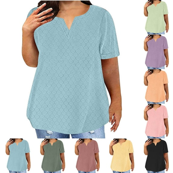 Fanxing Plus Size Eyelet Tops Womens Summer T Shirts Oversized Short Sleeve Tees Loose Fit Tunic Blouses Army Green,XXXL