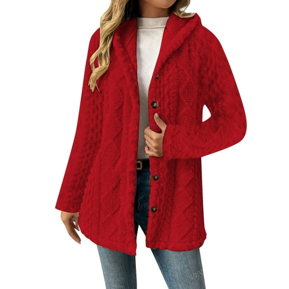 Fanxing Plus Size Fuzzy Coats for Women Cozy Warm Fleece Hooded Jacket Casual Soft Button Down Teddy Sherpa Outerwear 4XL