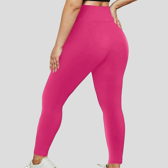 Fanxing Plus Size Leggings for Women Quick Dry High Waisted Yoga Pants Stretch Skinny Soft Comfy Workout Bottom Hot Pink 5XL