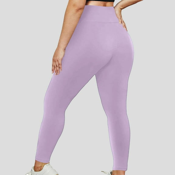 Fanxing Plus Size Leggings for Women Quick Dry High Waisted Yoga Pants Stretch Skinny Soft Comfy Workout Bottom Purple 4XL