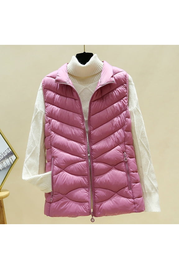 Plus Size Puffer Vest for Women Lightweight Sleeveless Quilted Jackets Thin Stand Collar Zip Up Waistcoat with Zipper Pocket Hot Pink 5XL