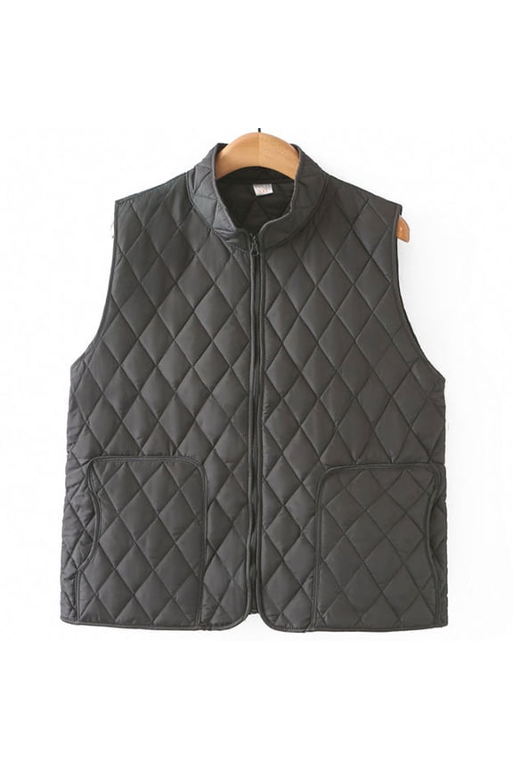 Plus Size Quilted Vest Women Lightweight Sleeveless Puffer Jacket Spring Fall Warm Gilet Coat with Pockets Black 3XL
