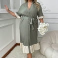 thumbnail image 1 of Fanxing Plus Size Robes for Women Ruffle Short Sleeve Lightweight Bathrobes V Neck Long Nightgown Sleepwear Green 3XL, 1 of 6