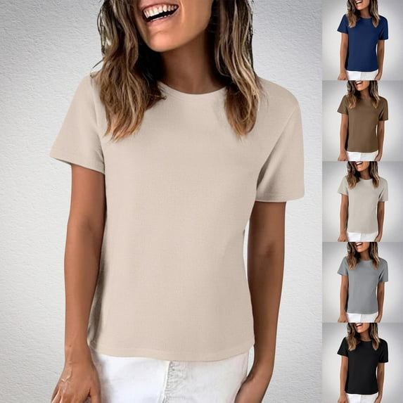 Fanxing Plus Size Summer Tops For Women Brown Slimming Short Sleeve Tees Shirts