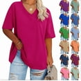 thumbnail image 1 of Fanxing Plus Size T Shirts Ladies 3xl Hot Pink Oversized V Neck Short Sleeve Summer T-shirt （Women's Plus S-5XL）, 1 of 5