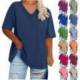 thumbnail image 1 of Fanxing Plus Size T Shirts for Curvy Womem M Navy Oversized V Neck Short Sleeve Summer T-shirt （Women's Plus S-5XL）, 1 of 5