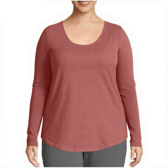 Fanxing Plus Size T-Shirts for Curvy Women Casual Scoop Neck Basic Tops Layer Undershirts Loose Comfy Oversize Pullovers Tees Pink M