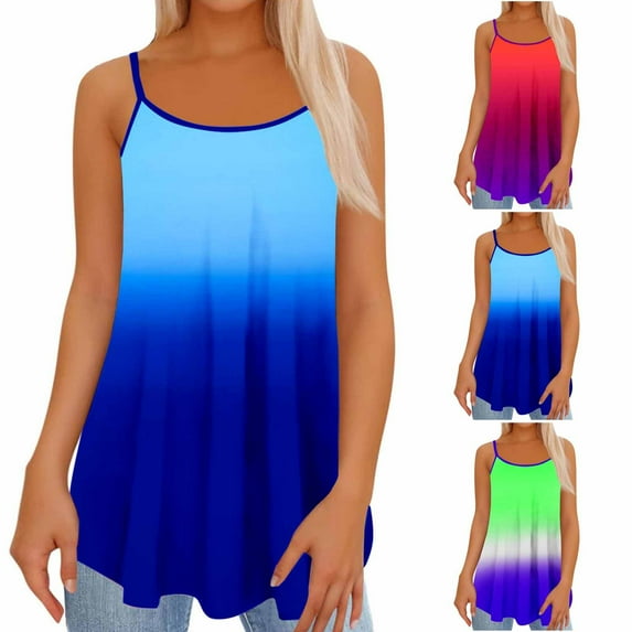 Fanxing Plus Size Tshirts for Women Under $8 Sleeveless Trendy Tie Dye Graphic Tees Summer Tops Blue,XL