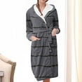 thumbnail image 1 of Fanxing Plush Fleece Robe for Women , Striped Hooded Bathrobe with Pocket Winter Warm Soft Fannel Spa Shaggy Dark Gray L, 1 of 3