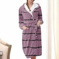thumbnail image 1 of Fanxing Plush Fleece Robe for Women , Striped Hooded Bathrobe with Pocket Winter Warm Soft Fannel Spa Shaggy Pink M, 1 of 3