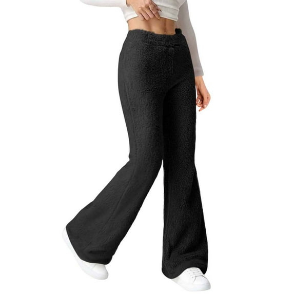 Fanxing Plush Pajama Pants for Women Winter Fuzzy Fleece Fare Pant Soft Pj Bottoms Sleepwear Warm Lounge Pants Black S