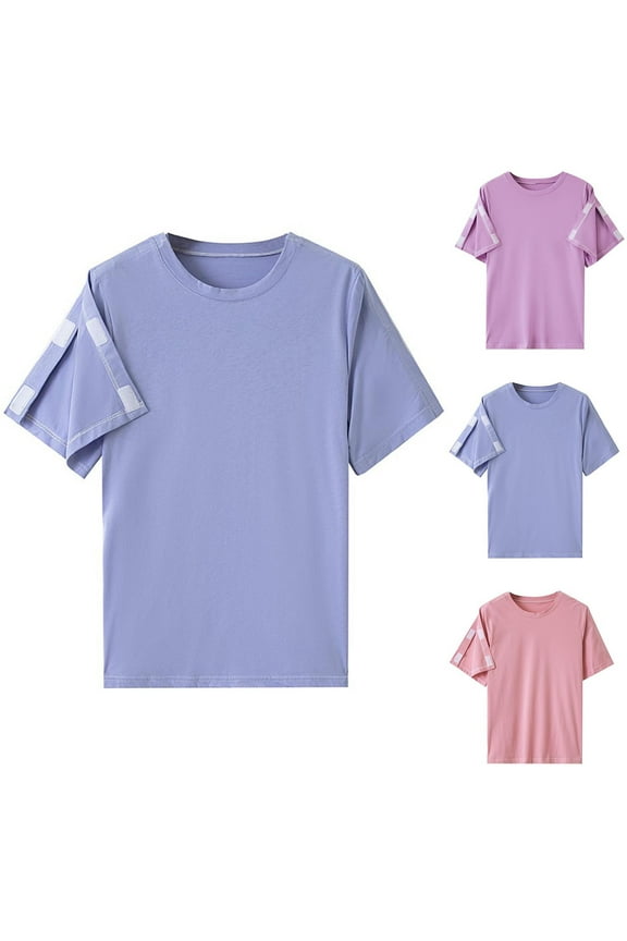 Post Shoulder Surgery Shirts for Women Full Tear Away Clothing Recovery Short Sleeve Blue,XXL