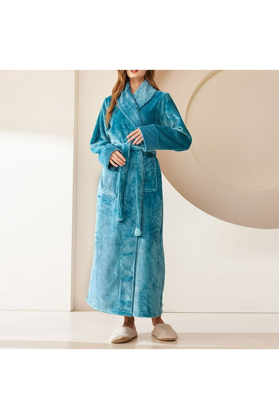 Premium Women's Robe Plush Soft Long Bathrobe Warm Fleece Shawl Collar Spa Robe Green 3XL