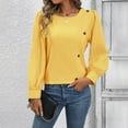 thumbnail image 1 of Fanxing Puff Sleeve Shirts for Women Shirred Long Sleeve Tops Fall Crewneck Pullover Casual Blouses with Button Orders Placed My Account Recently Yellow,M, 1 of 4