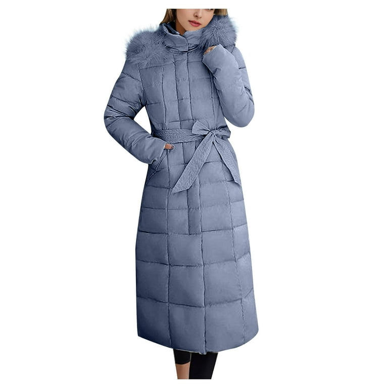 Fanxing Women's Winter Puffer Coat, Faux Fur Hood, Maxi Length