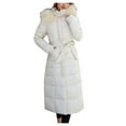 thumbnail image 1 of Fanxing Puffer Coats for Women Clearance Winter Puffer Coat with Faux Fur Hood Maxi Long Down Coat Solid Overcoat with Belt, 1 of 3