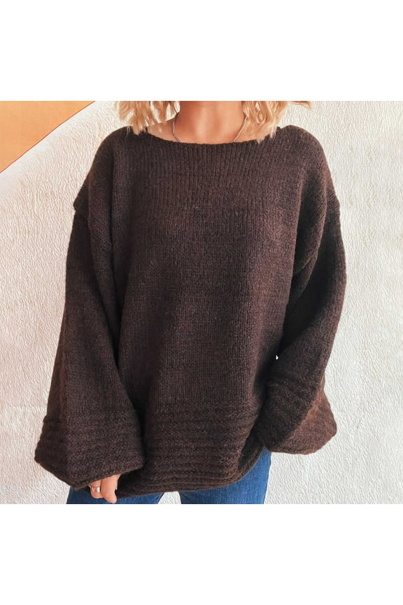 Pullover Sweater for Women Crewneck Long Sleeve Work Business Casual Basic Knit Jumper Tops Brown S
