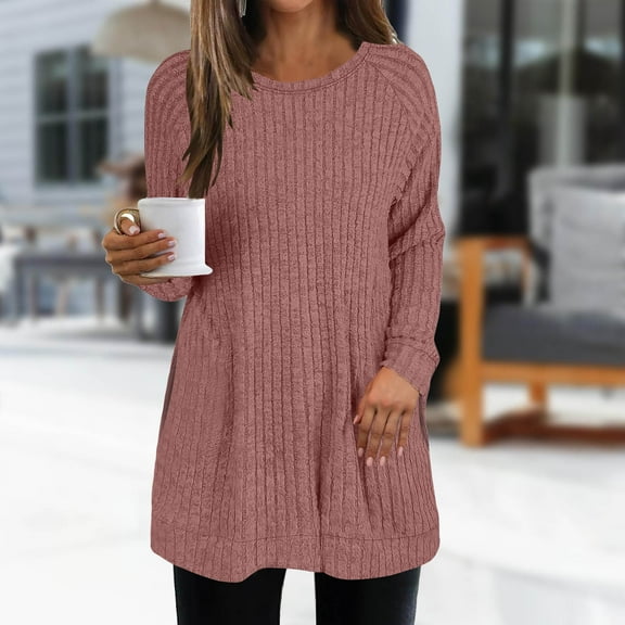 Fanxing Pullover Sweaters for Women Crewneck Classic Ribbed Knit Tunic Tops for Leggings Lightweight Soft Cozy Base Layer Jumper Watermelon Red S