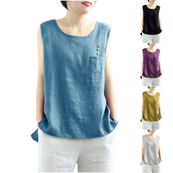 Fanxing Purple Cute Summer Sleeveless Linen Cotton Tops