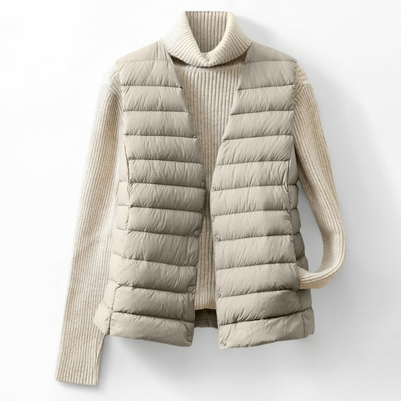 Fanxing Quilted Vest for Women Plus Size Lightweight V Neck Sleeveless Puffer Jacket Thin Button Down Outwear Beige M