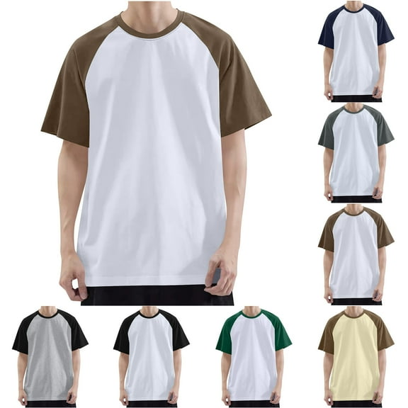 Fanxing Raglan Sleeve Summer T-Shirt Mens Casual Crewneck Short Sleeve Tees Streetwear Brown,XL