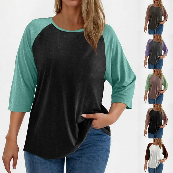 Fanxing Raglan Sleeve Tops for Women 3/4 Sleeve T Shirts Casual Baseball Tees Loose Fit Round Tunic Blouse Army Green,XL