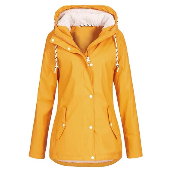 Fanxing Rain Jacket Clearance 2025 Raincoats for Women Plus Size Snowsuit Coat Solid Winter Warm Thick Raincoat Fleece Lined Hooded Windproof Outwear With Pocket