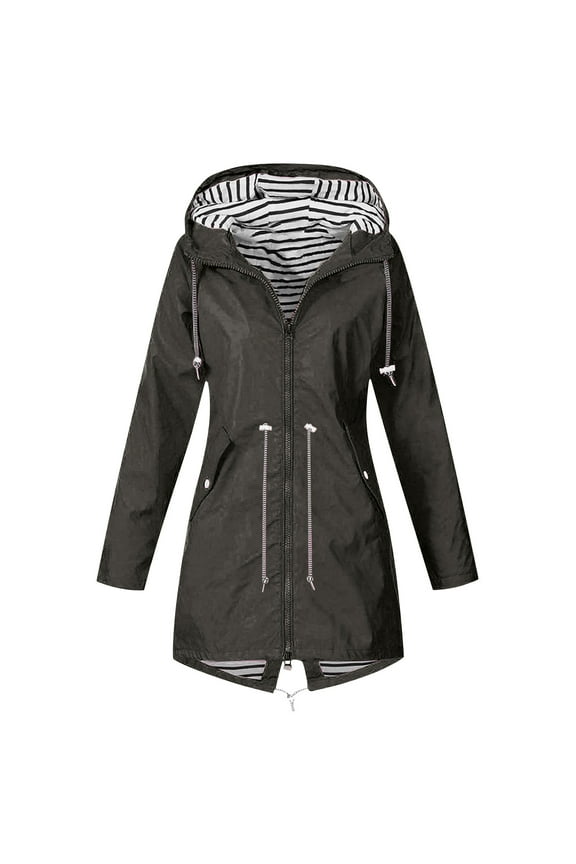 Rain Jacket Womens Waterproof Rain Jacket with Hood,Teen Girls Lightweight Long Sleeve Windbreaker 2025 Trench Coats,Zip Up Drawstring Raincoat with Pockets