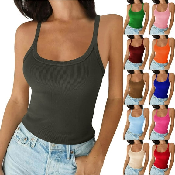 Fanxing Red Womens Boat Neck Camisole L Spaghetti Strap Tank Tops Summer Basic Crop Tops (Women's Petite XS-2XL)