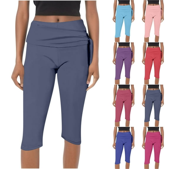 Fanxing Red Womens Yoga Capri Leggings No Pocket Fitness High Waisted Yoga Cropped Pants Slimming Capris M