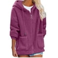 thumbnail image 1 of Fanxing Sherpa Fleece Hoodies for Women Plus Size Full Zip Up Sweatshirts Comfy Drawstring Hooded Jacket 2024 Fall Winter Warm Sweater Loose fit Sweatshirt Coats Purple,XXL, 1 of 3