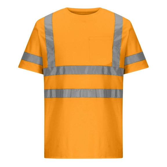 Fanxing Short Sleeve Safety Shirt High Visibility Shirts Reflective Construction Work Shirts for Men Women Gold,L