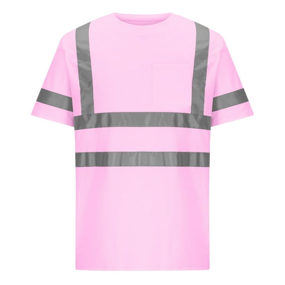 Fanxing Short Sleeve Safety Shirt High Visibility Shirts Reflective Construction Work Shirts for Men Women Pink,L