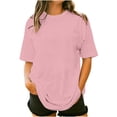 thumbnail image 1 of Fanxing Short Sleeve Tshirts for Womens Plus Size Tops Trendy Oversized Boyfriend Tees Blouses Pink,S, 1 of 5