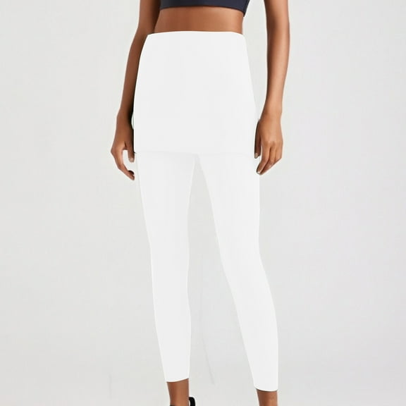 Fanxing Skirted Leggings for Women Tennis Golf Skorts Long Tight Bottom Gym Yoga Legging with Skirts White 2XL