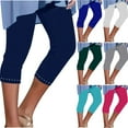 thumbnail image 1 of Fanxing Sky Blue Womens Capri Leggings with Rhinestone Summer Stretchy Capris Ladies Cropped Yoga Pants High Waisted Solid Color Tights XL, 1 of 7