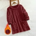 thumbnail image 1 of Fanxing Soft Fuzzy Sweaters for Women Cable Knit Crewneck Fleece Pullover Sweatshirts Winter Warm Sherpa Thicken Tops with Pockets Wine M, 1 of 8